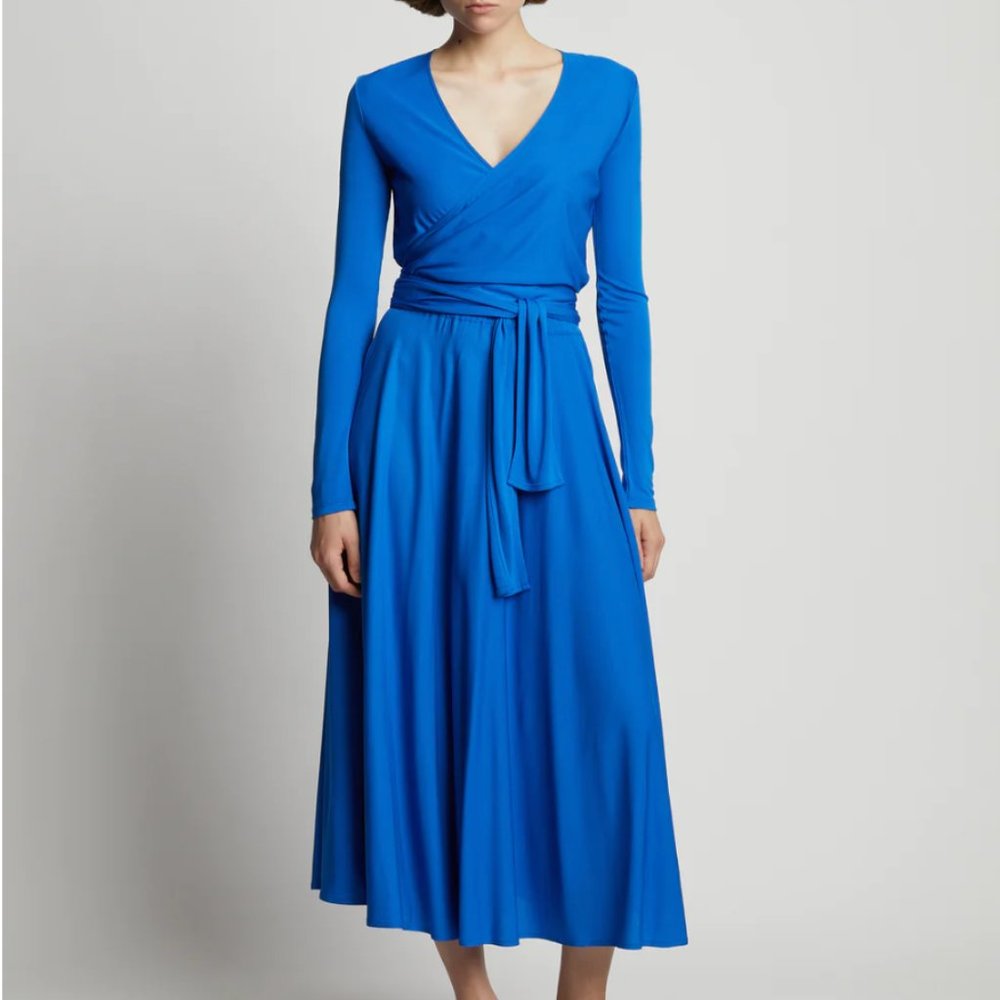 NWT Proenza Schouler White Label Matte Crepe Wrap Dress Bright Blue Sz 8